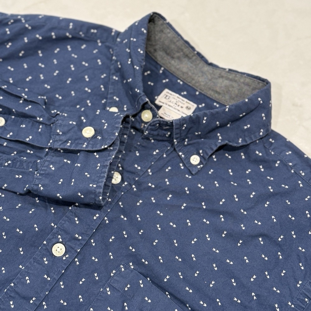 J.Crew Navy 100% Cotton Dress Shirt Mens Medium White Arrow Accent